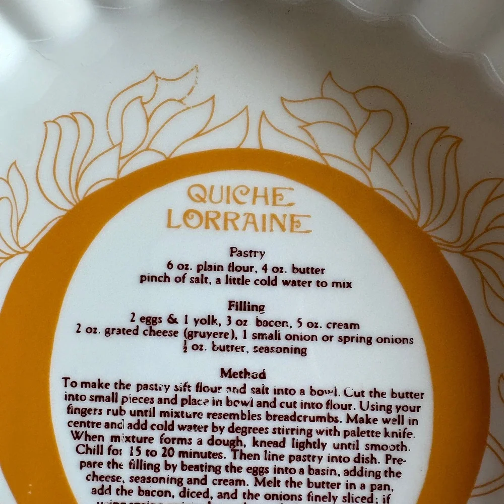 Vintage Shafford Quiche Lorraine Recipe Dish Oven to Table Porcelain Fluted 9.5